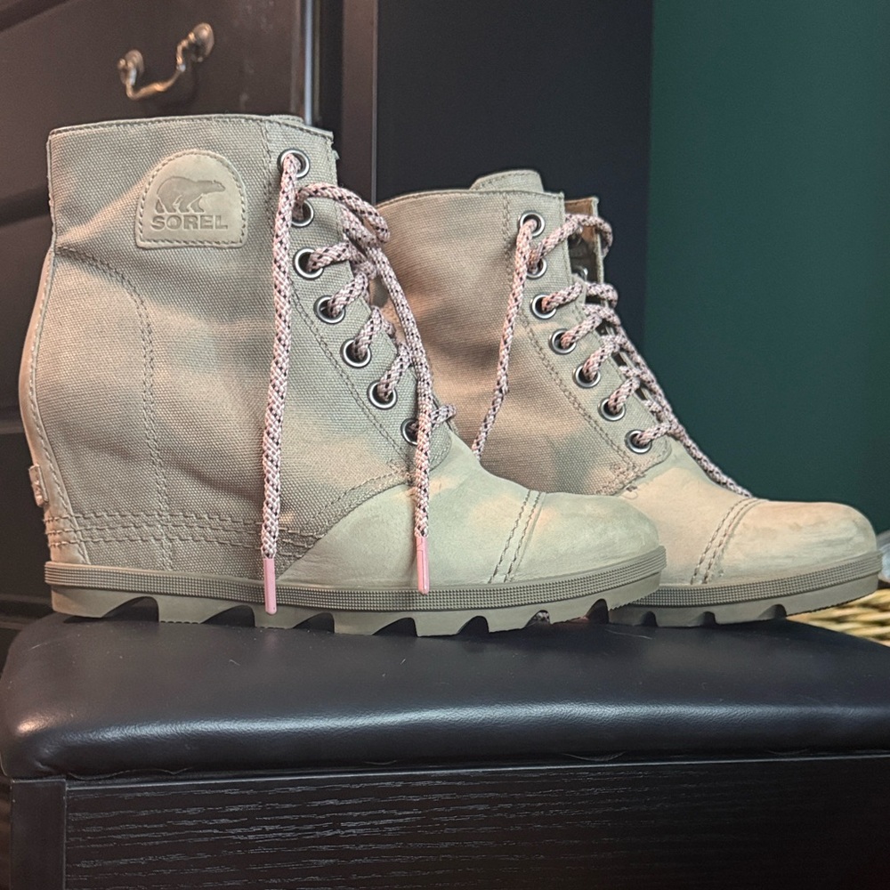 NEW Sorel Joan of Arctic PDX Canvas Leather Lace Up Wedge Boots Size 10